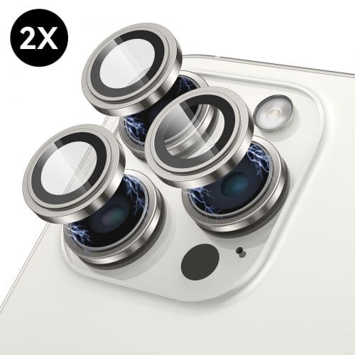 iPhone 15 Pro / 15 Pro Max Camera Lens Protector - Wit Titanium - 2 stuks - Camera Protector iPhone 15 Pro - Screenprotector